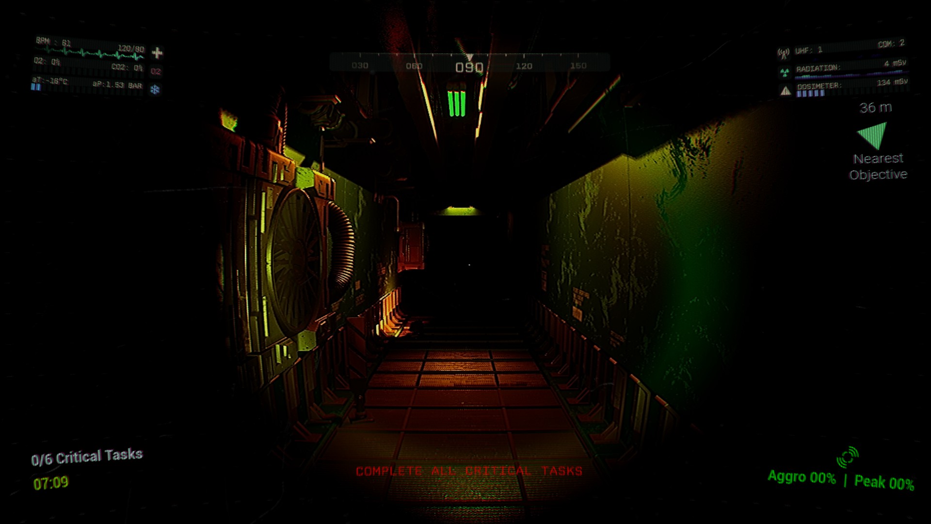 Blood Moon Horror gameplay screenshot: Investigating dark control room on Lunar Base Alpha in 1-8 player co-op psychological horror game