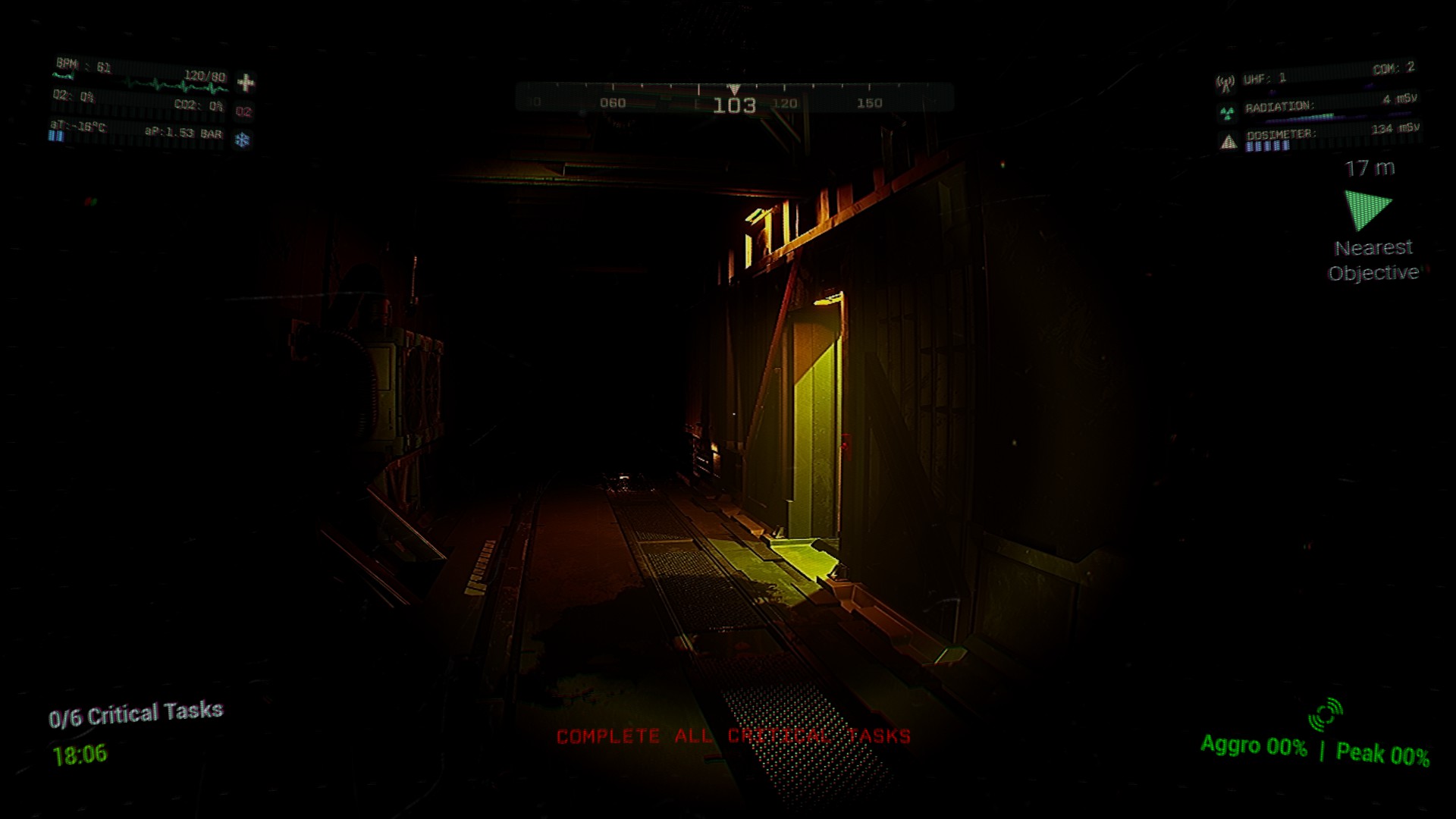 Blood Moon Horror exploration screenshot: Research office filled with analog monitors and scattered documents in lunar base horror game