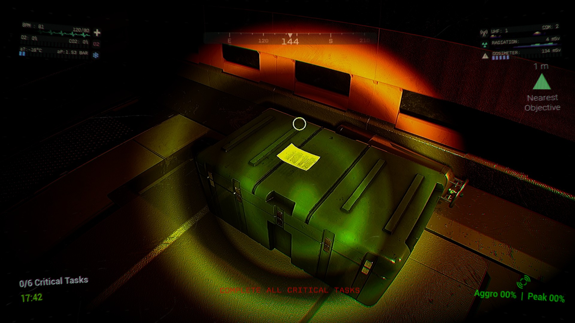 Blood Moon Horror survival horror screenshot: Maintenance bay lit only by emergency strobes creating tense atmosphere in space horror game